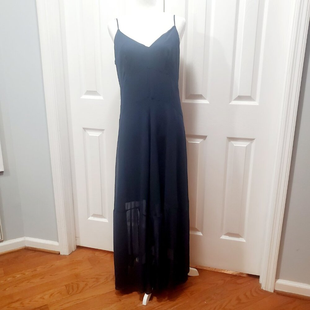 Bar III Navy Maxi Dress Size 12 Slip Dress Spaghetti Strap Flowy Elegant Minimal - Picture 2 of 12